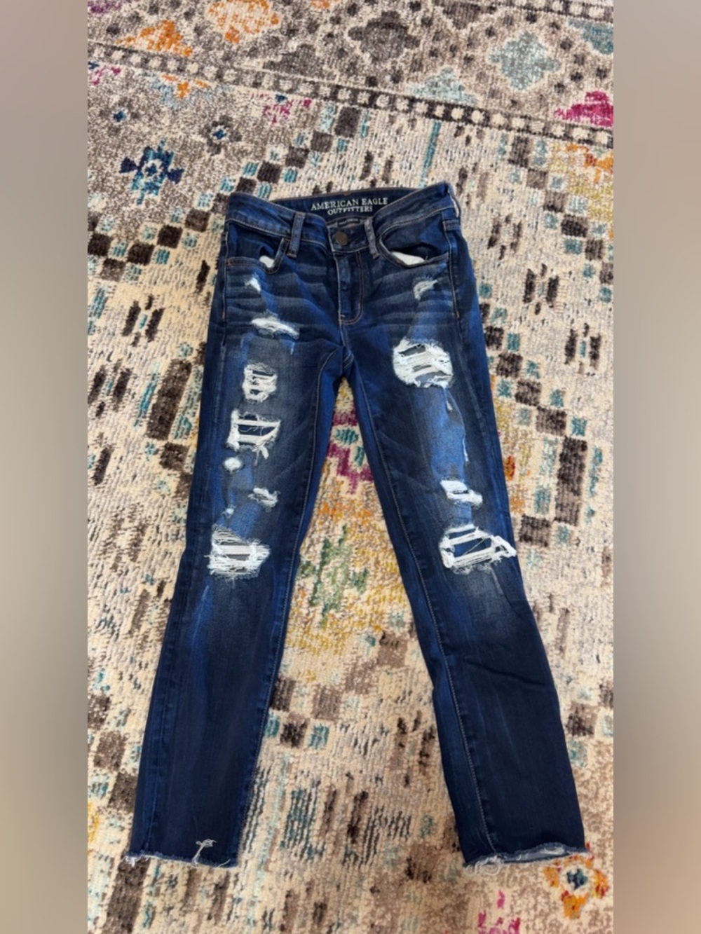 American Eagle  Dark Blue Distressed Skinny Jeans